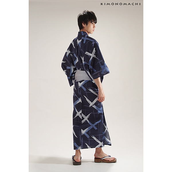 男性用浴衣セット｜men's yukata：No.8「紺藍破れ格子に菱」 京都きもの町